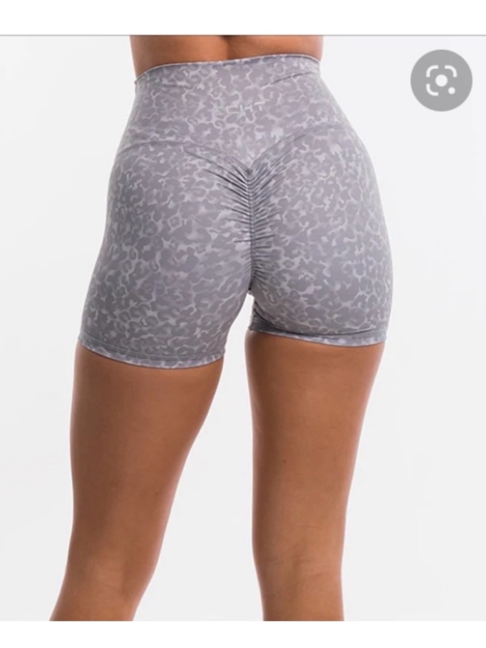ECHT High-Waist Grey Leopard Scrunch Active Shorts